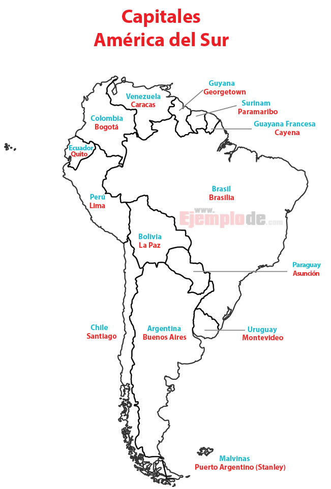 Mapa de Países y Capitales de América del Sur