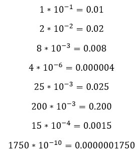 Ejemplos de notación decimal con notación científica