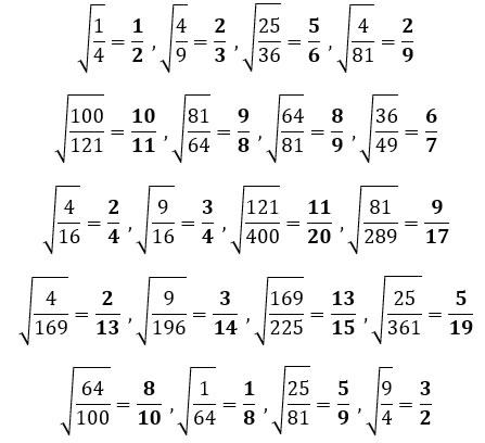 Ejemplos de raíz cuadrada de fracciones