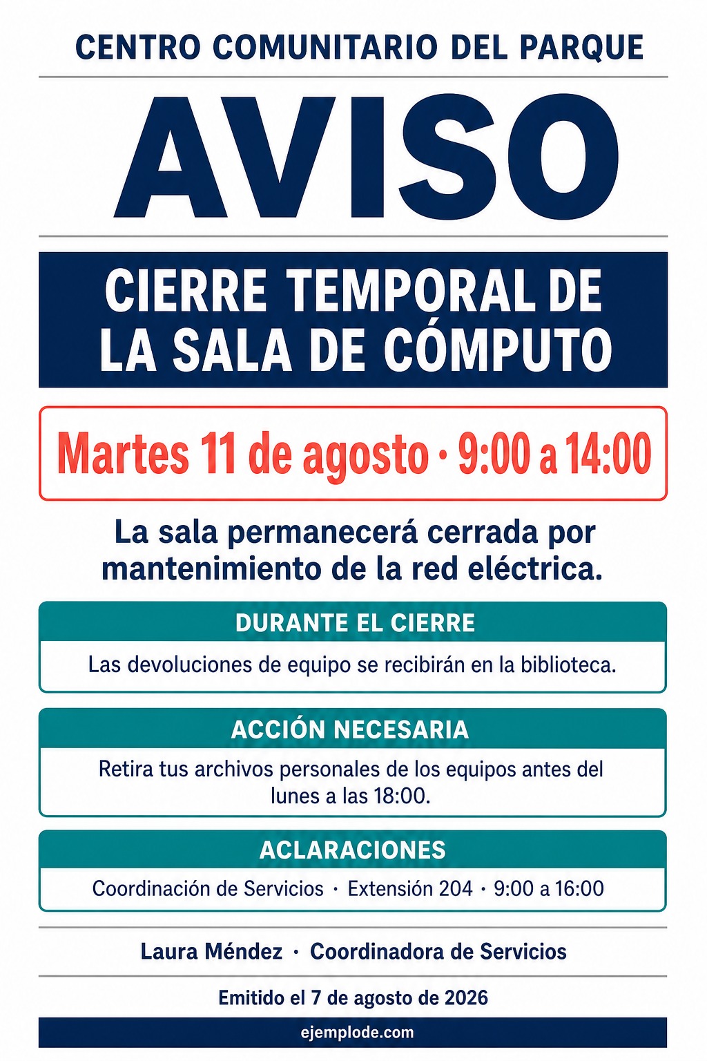 Ejemplo visual de Aviso