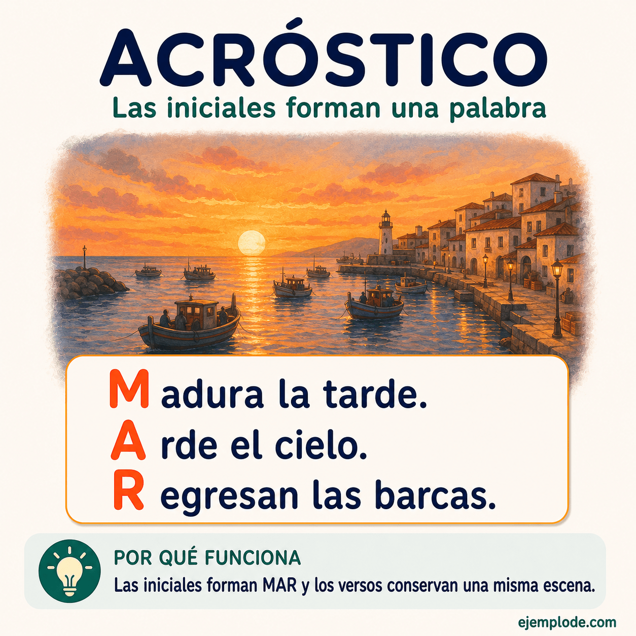 Explicación visual de Acróstico con un ejemplo didáctico