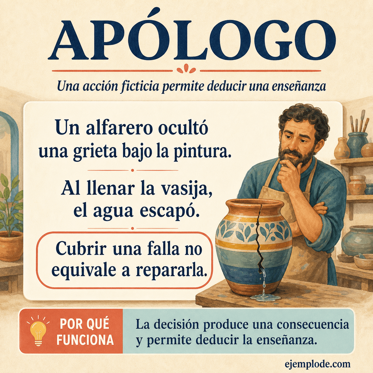 Explicación visual de Apólogo con un ejemplo didáctico