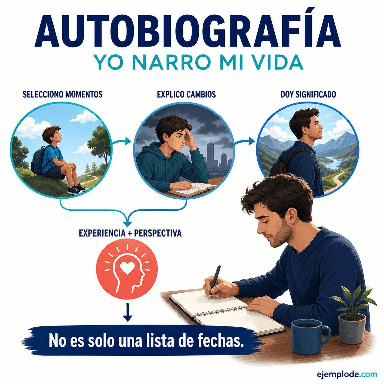 Explicación visual de Autobiografía con un ejemplo didáctico