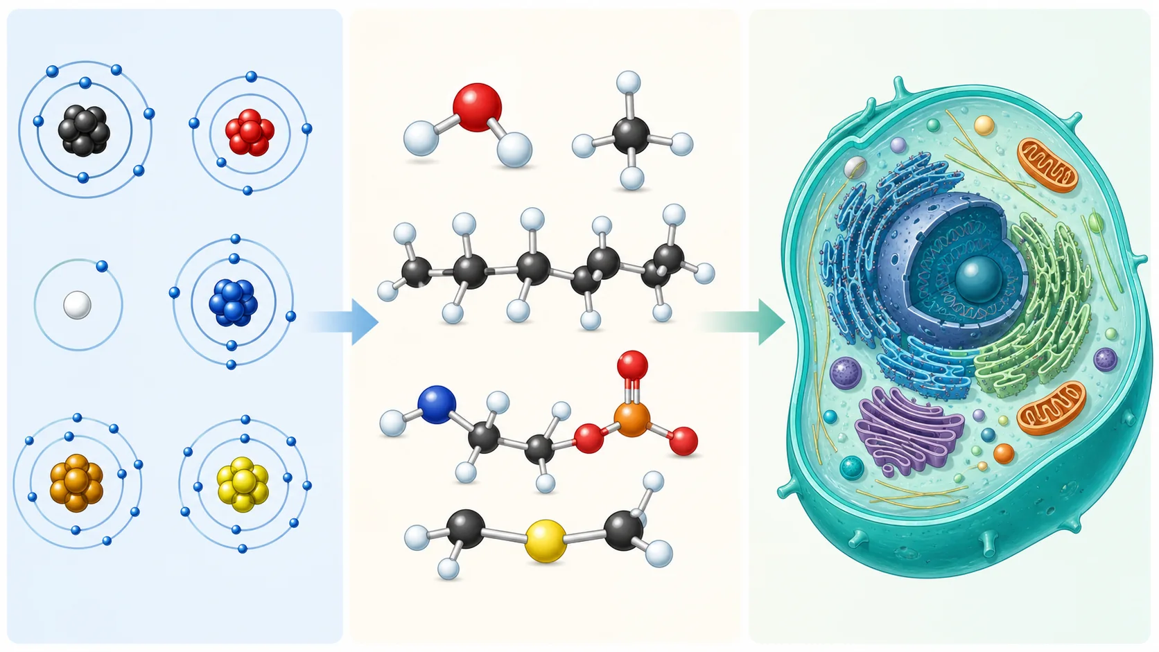 Elementos que forman moléculas y estructuras de una célula