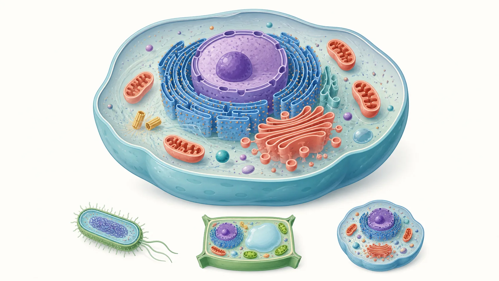 Célula eucariota y comparación con bacteriana, vegetal y animal