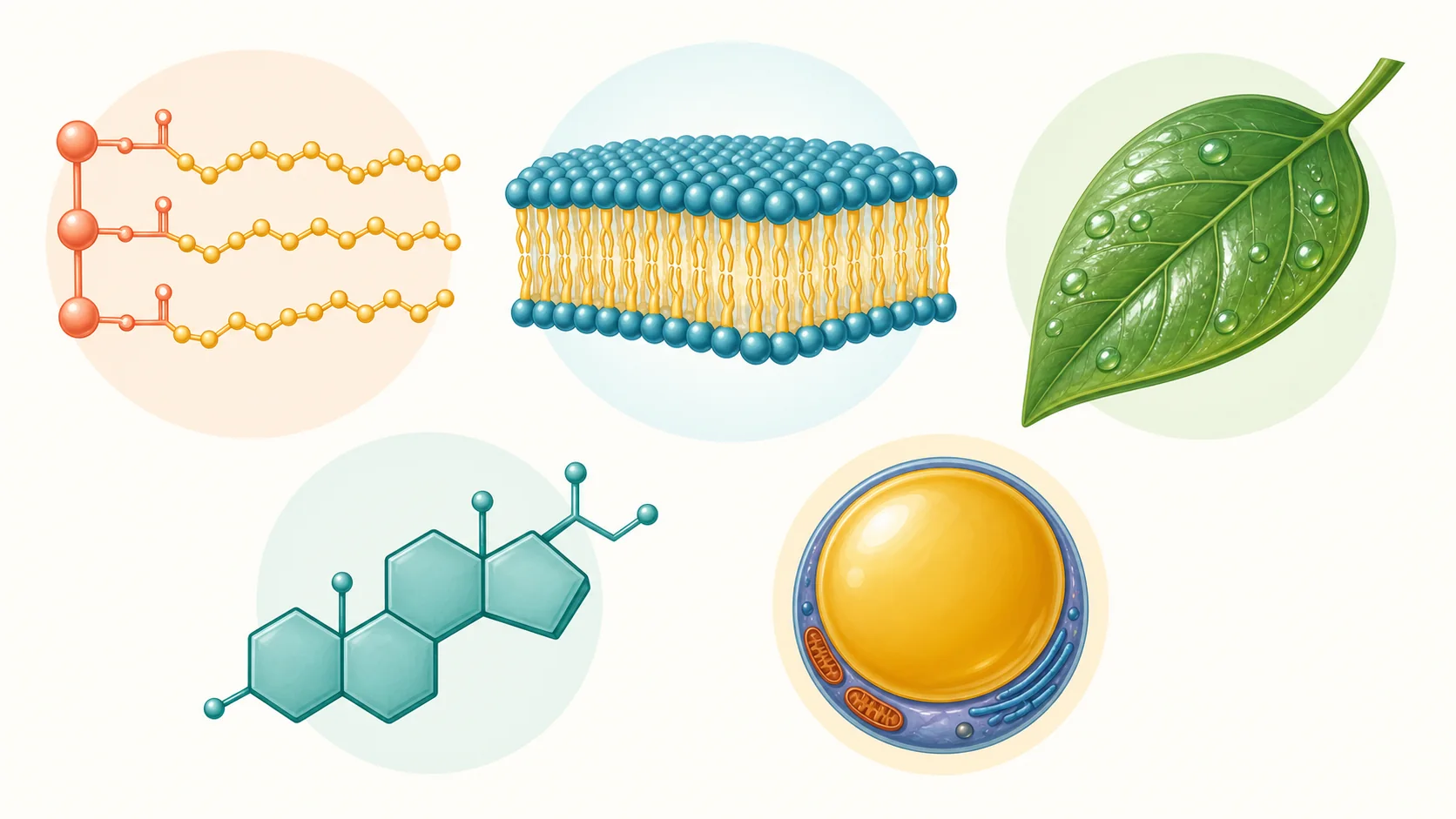 Triglicérido, bicapa, cera, esteroide y gota lipídica