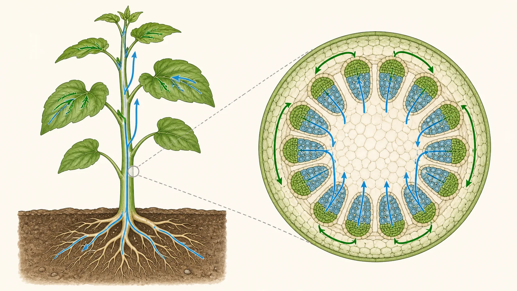 Tallo de una planta vascular con xilema y floema
