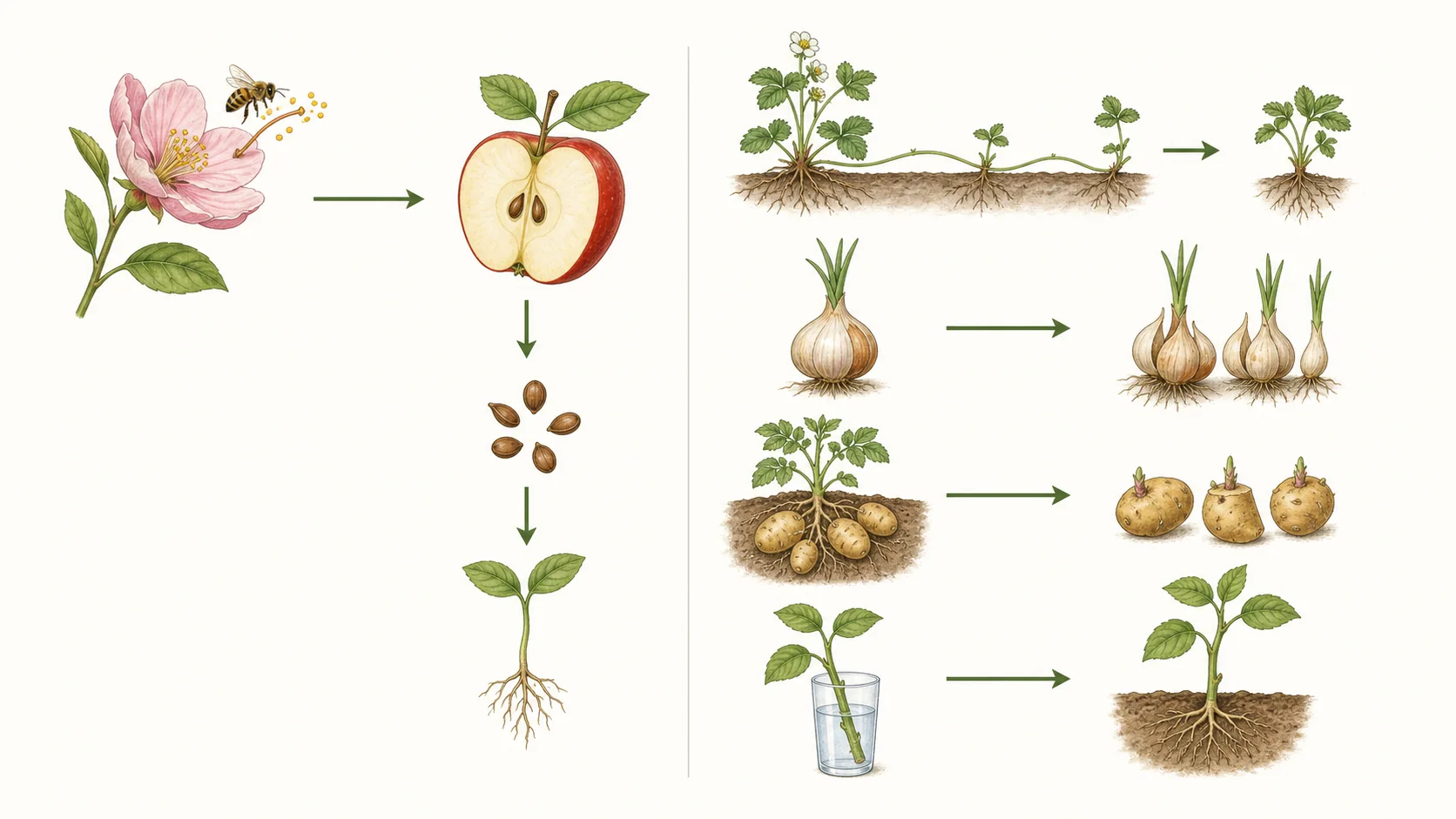 Comparación entre reproducción sexual y propagación vegetativa de las plantas