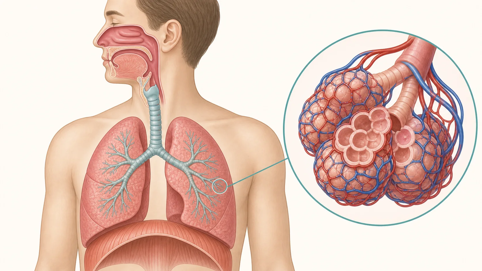 Vías respiratorias, pulmones, diafragma y alvéolos