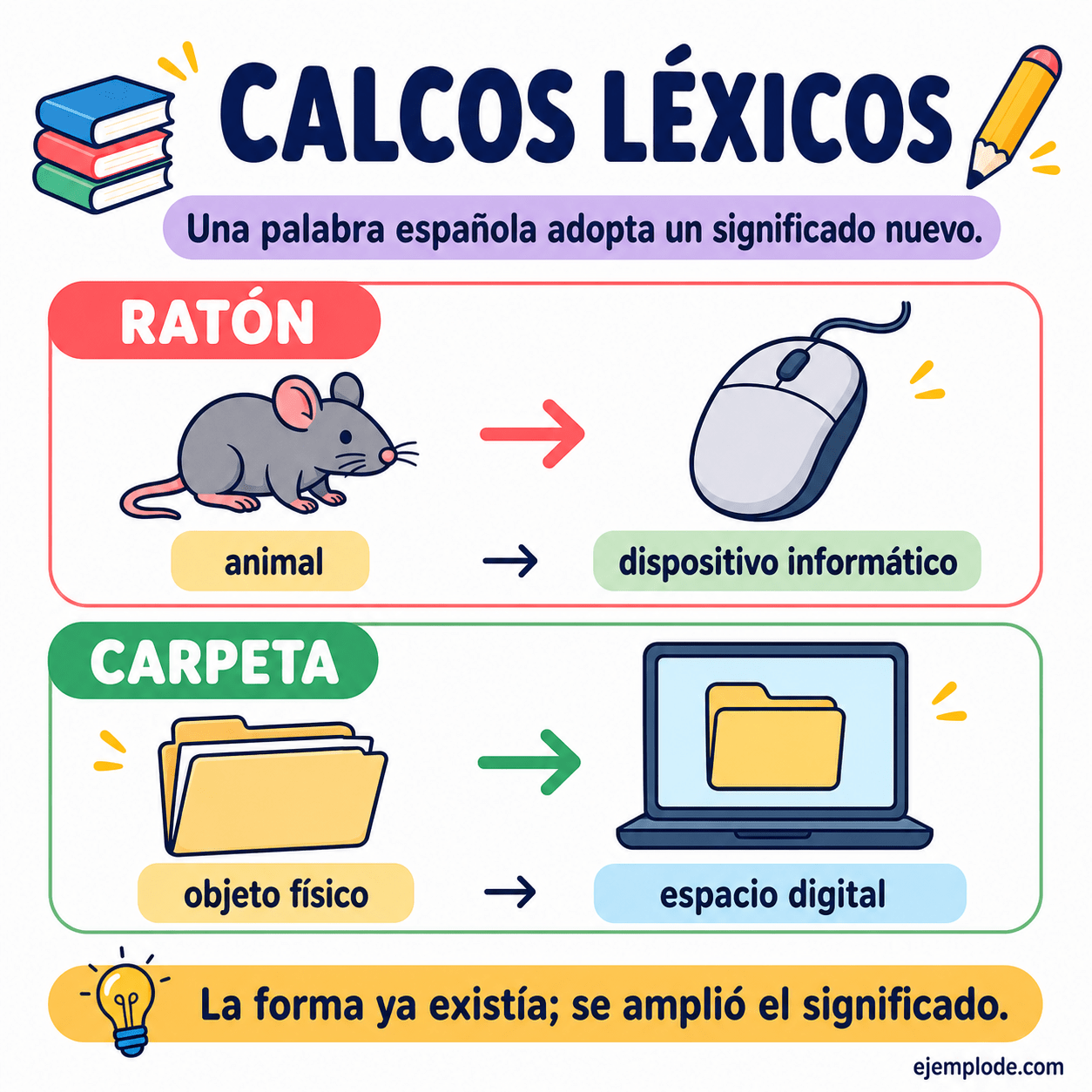 Infografía educativa sobre Calcos léxicos con ejemplos y claves de reconocimiento