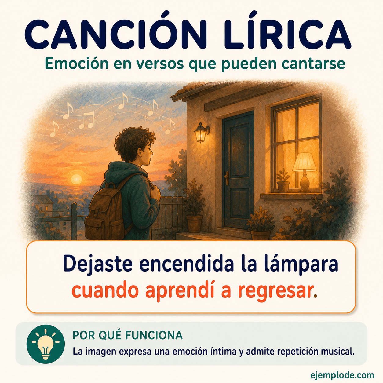 Explicación visual de Canción lírica con un ejemplo didáctico