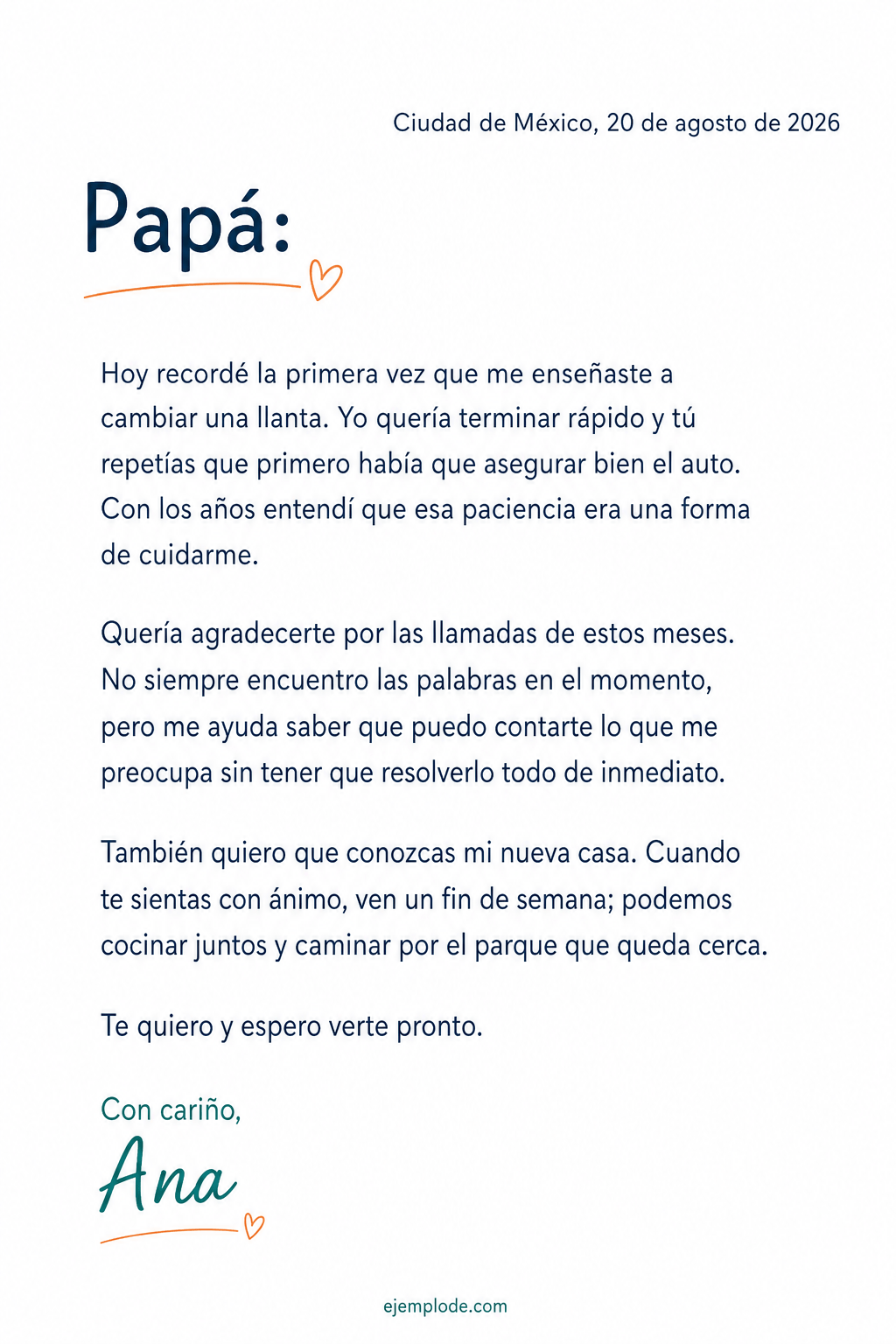 Carta completa a papá con recuerdo, agradecimiento e invitación personal