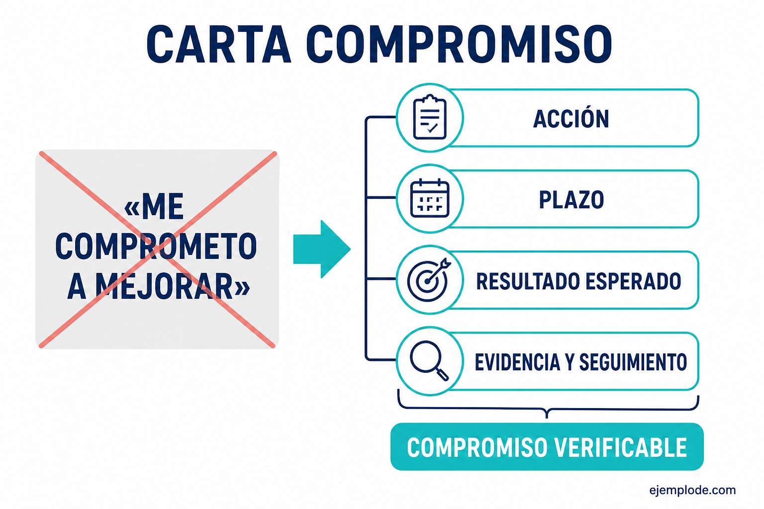 Diagrama de acción, plazo, resultado, evidencia y seguimiento de una carta compromiso