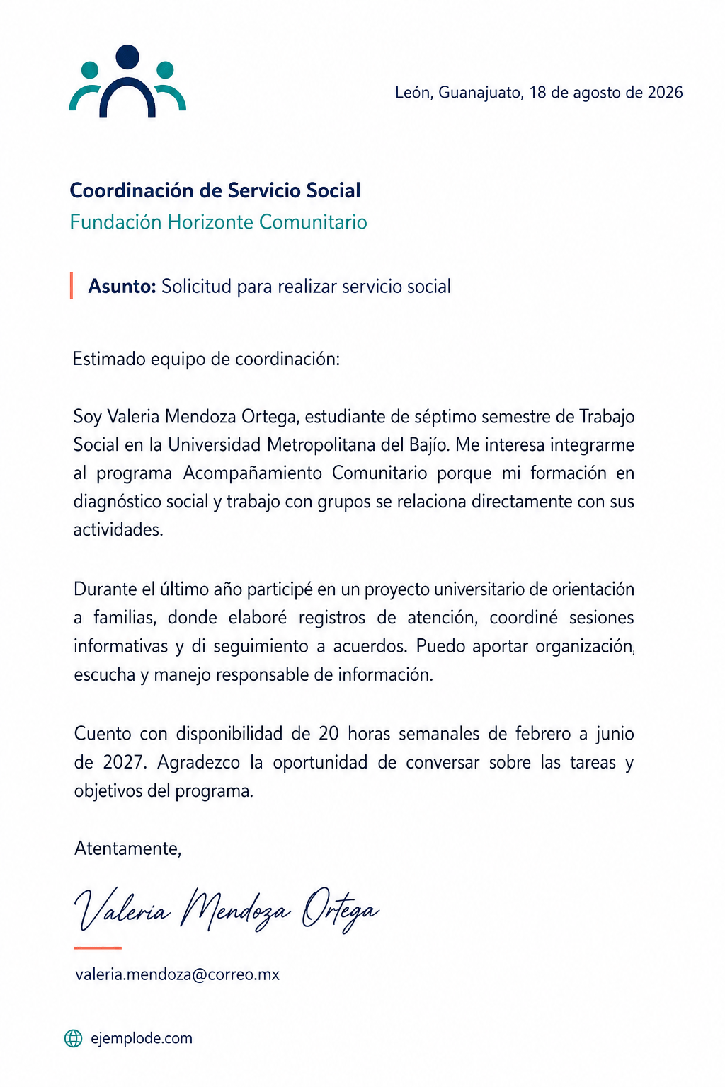 Carta completa de exposición de motivos para un programa de servicio social