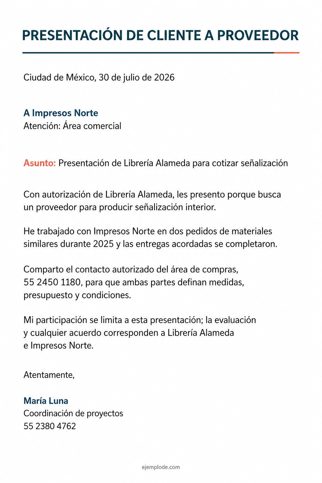 Carta completa que presenta Librería Alameda a Impresos Norte con autorización y límites claros