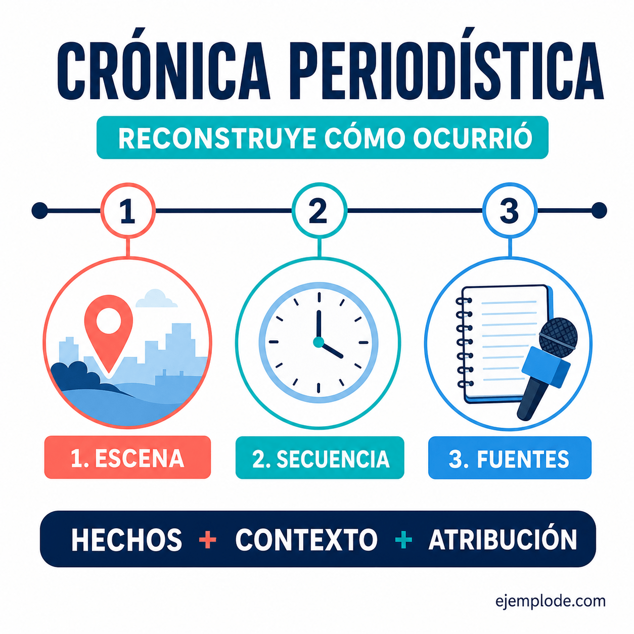 Explicación visual de Crónica periodística con un ejemplo didáctico