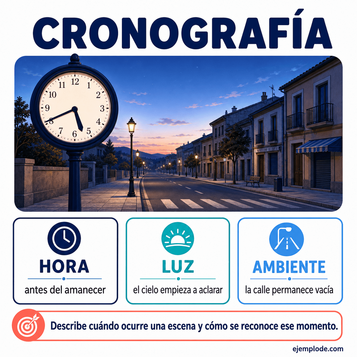 Explicación visual de Cronografía con un ejemplo didáctico