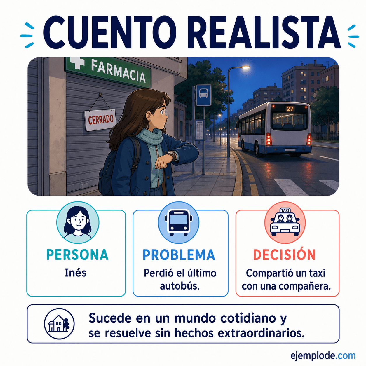 Explicación visual de Cuento realista con un ejemplo didáctico
