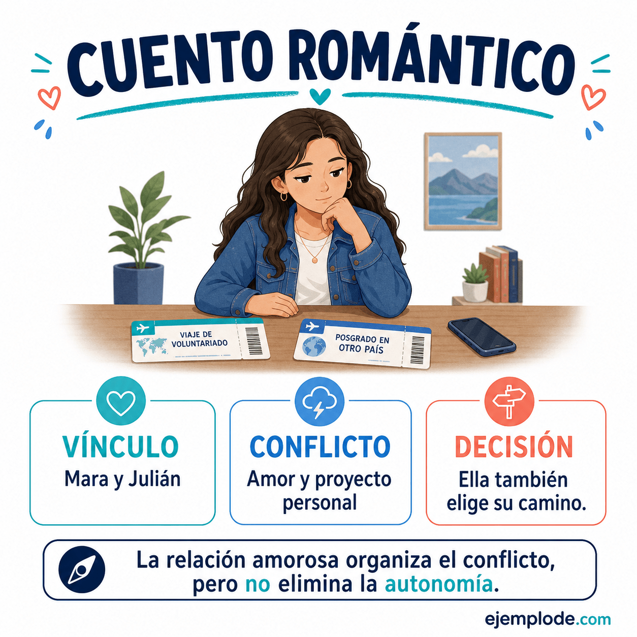Explicación visual de Cuento romántico con un ejemplo didáctico