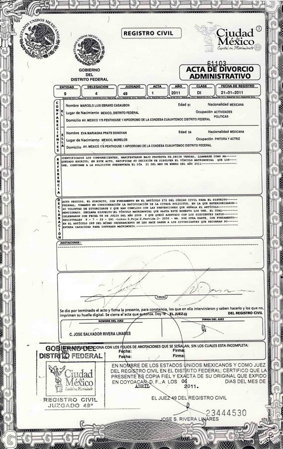 Ejemplo de acta de divorcio