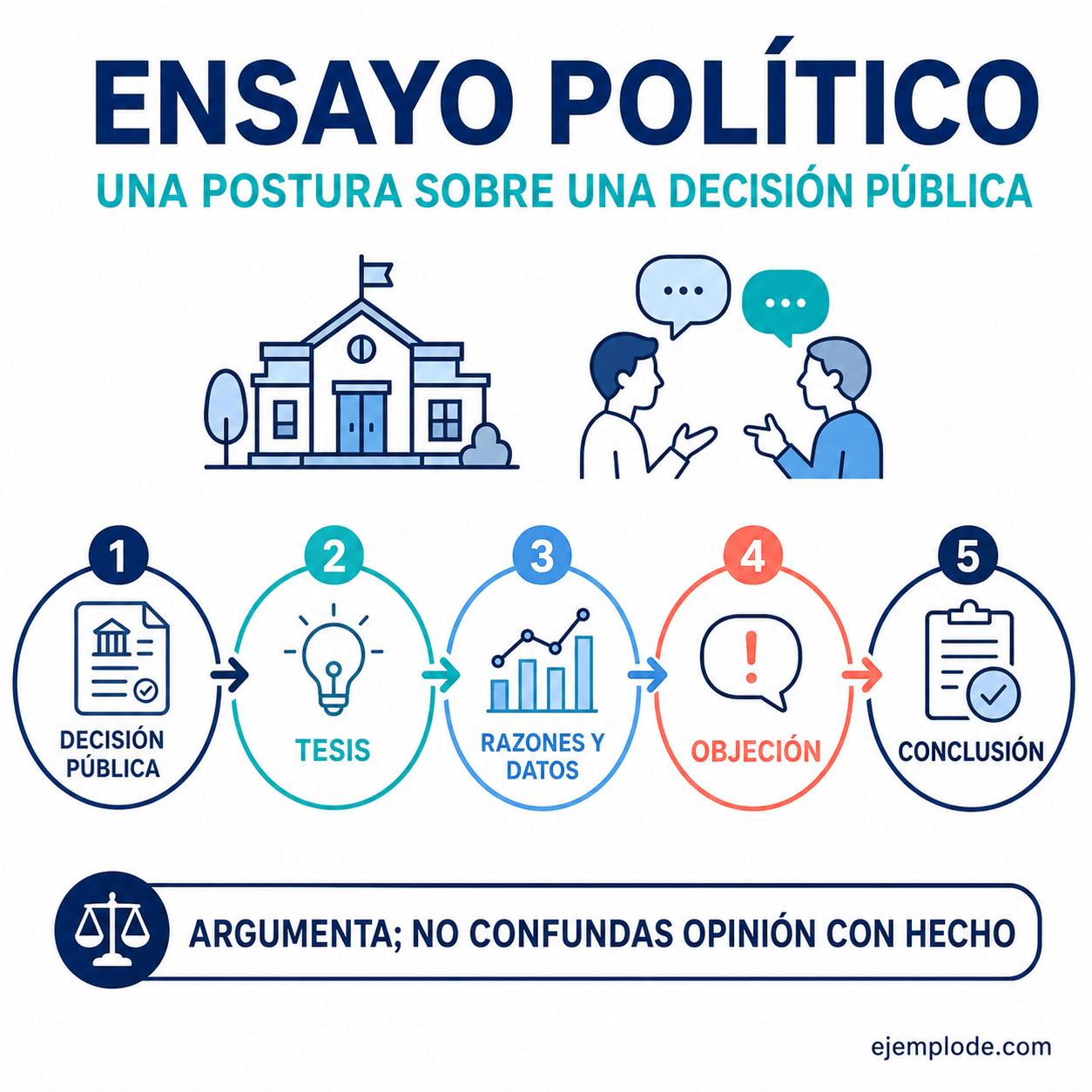 Explicación visual de Ensayo político con un ejemplo didáctico