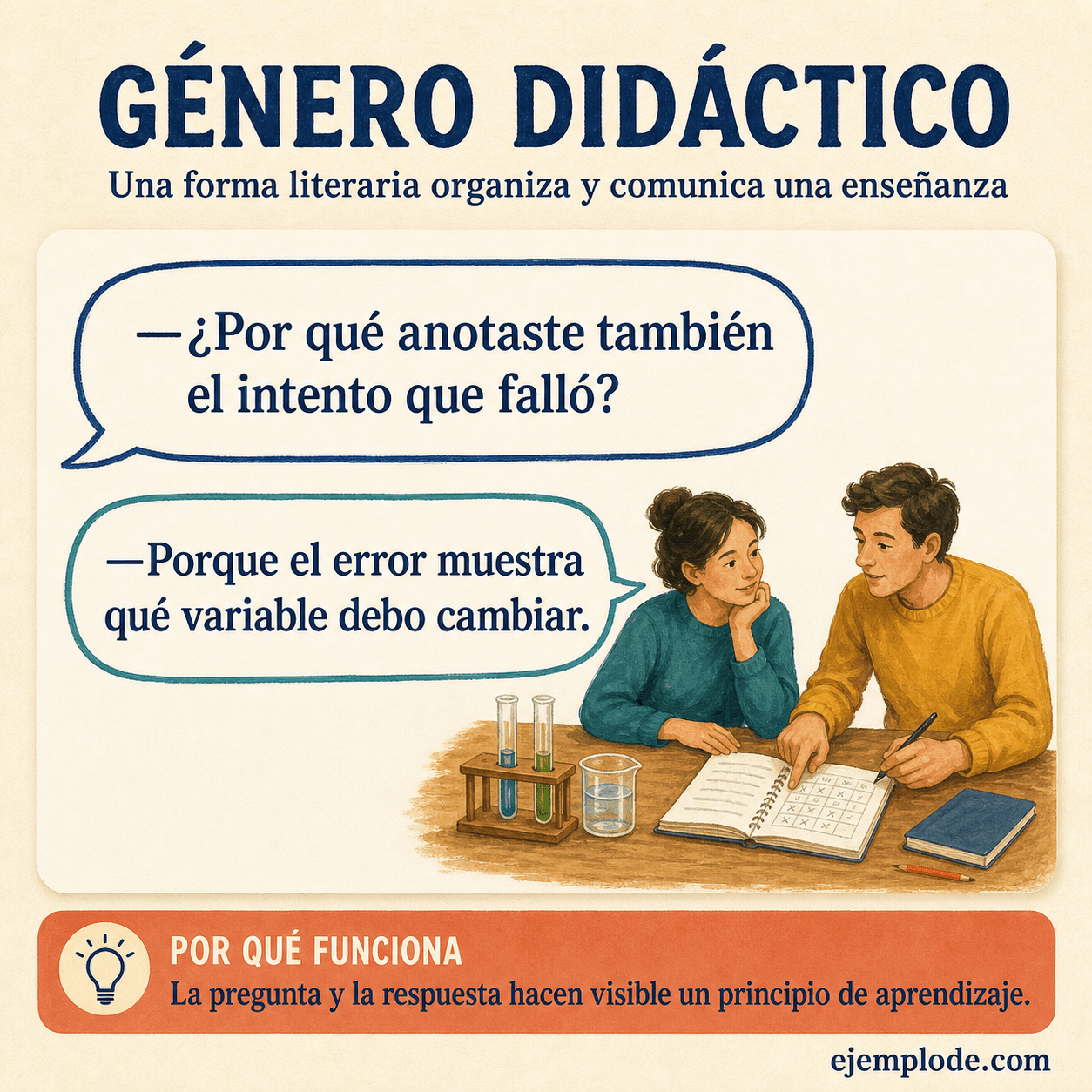 Explicación visual de Género didáctico con un ejemplo didáctico