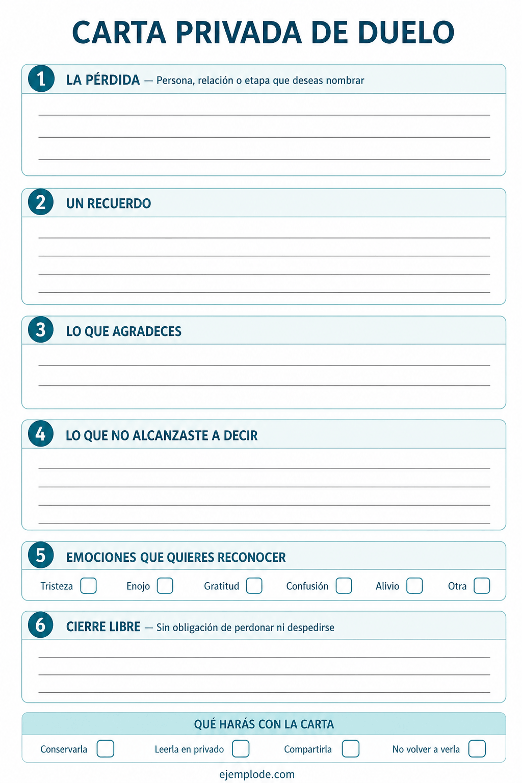 Guía vacía para escribir recuerdos y emociones durante el duelo