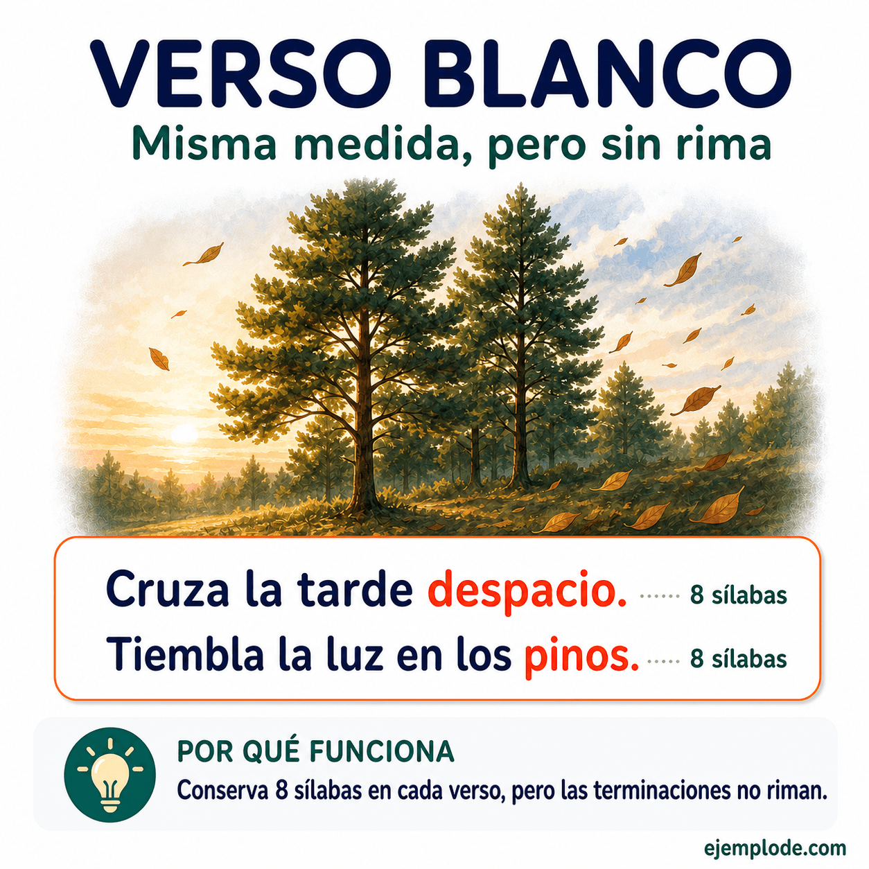 Infografía educativa sobre Verso blanco con ejemplos y claves de reconocimiento