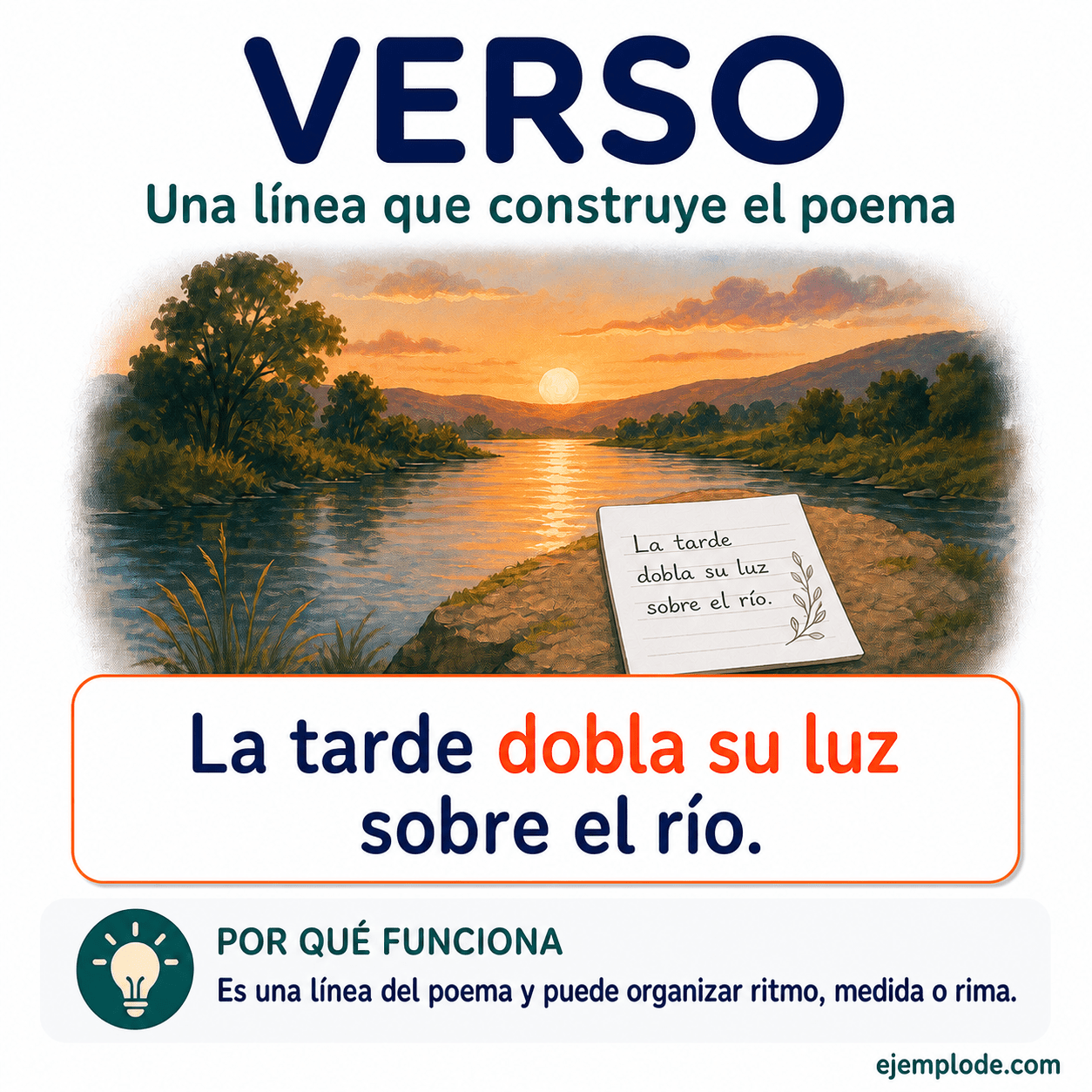 Infografía educativa sobre Verso con ejemplos y claves de reconocimiento