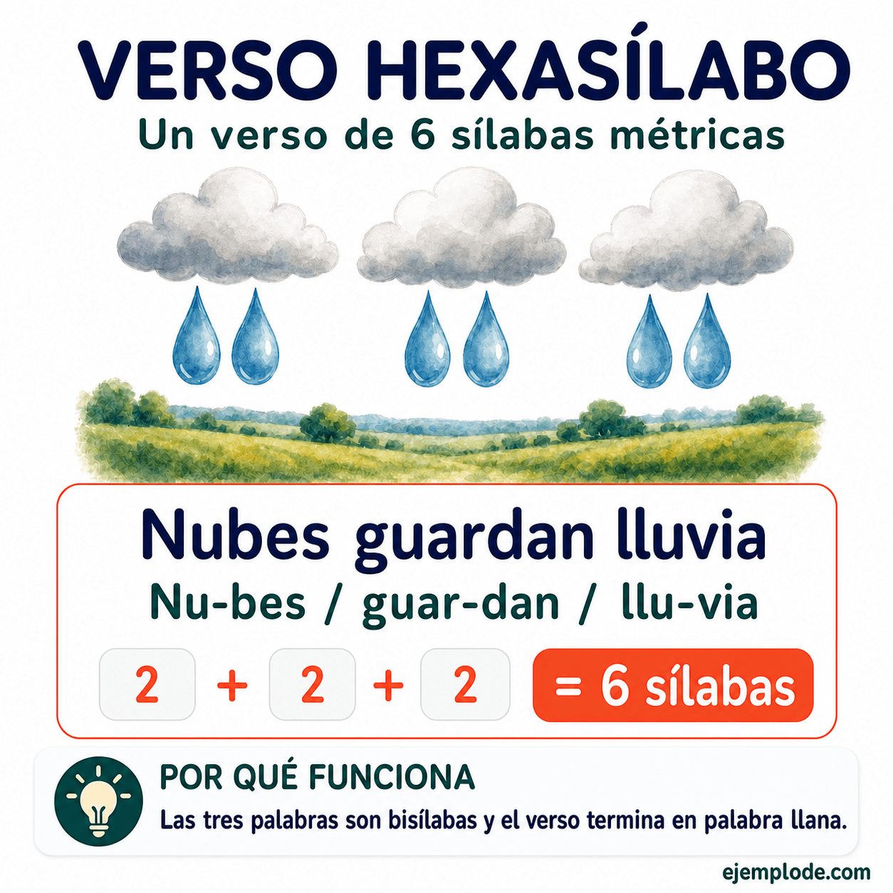 Infografía educativa sobre Versos hexasílabos con ejemplos y claves de reconocimiento