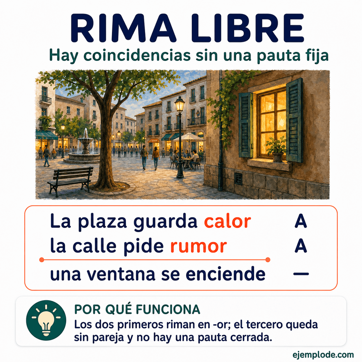 Infografía educativa sobre Rima libre con ejemplos y claves de reconocimiento