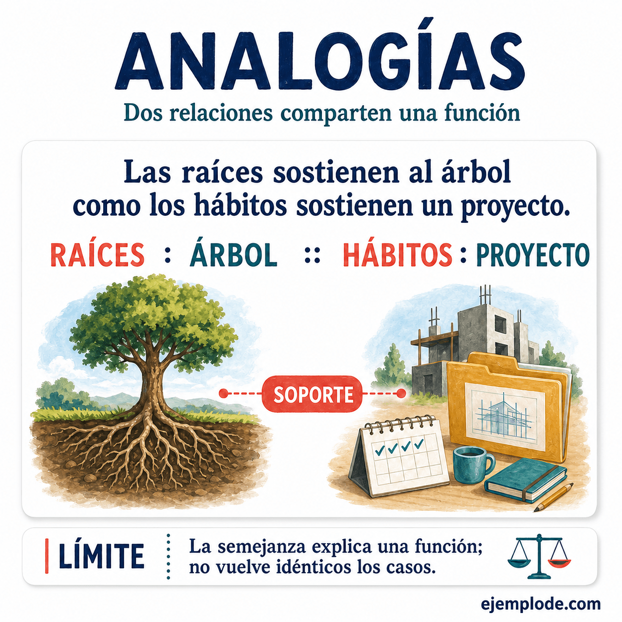 Infografía educativa sobre Analogías con ejemplos y claves de reconocimiento