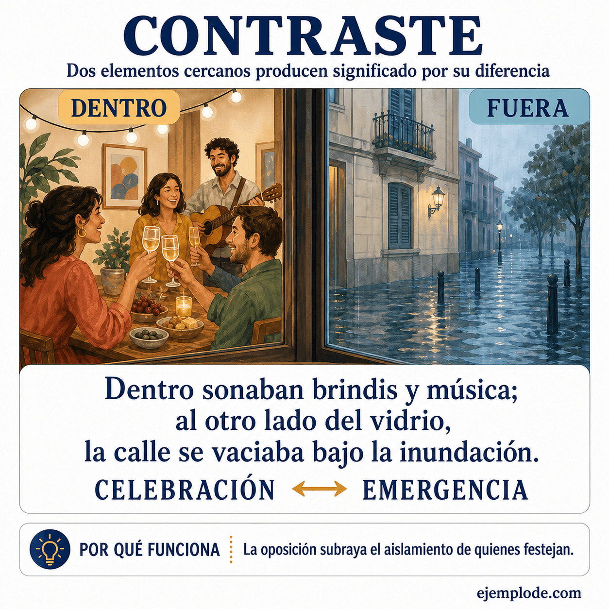 Infografía educativa sobre Contraste con ejemplos y claves de reconocimiento