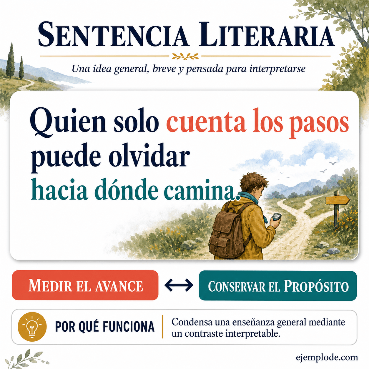 Infografía educativa sobre Sentencia literaria con ejemplos y claves de reconocimiento