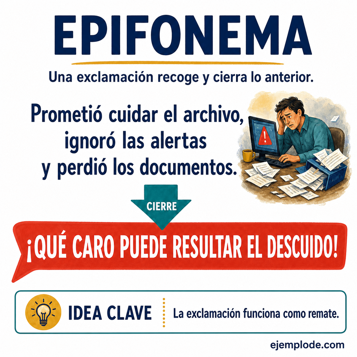 Infografía educativa sobre Epifonema con ejemplos y claves de reconocimiento