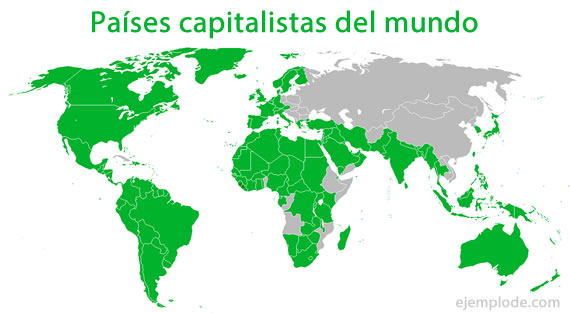 Mapa de países capitalistas del mundo.