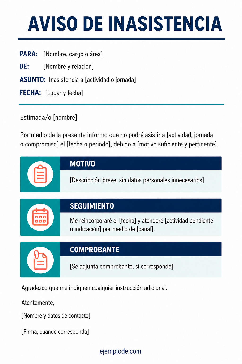 Formato vacío de aviso de inasistencia