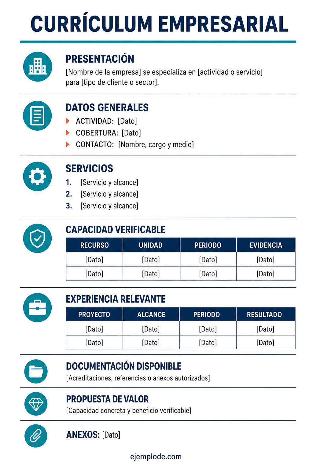 Plantilla vacía de currículum empresarial