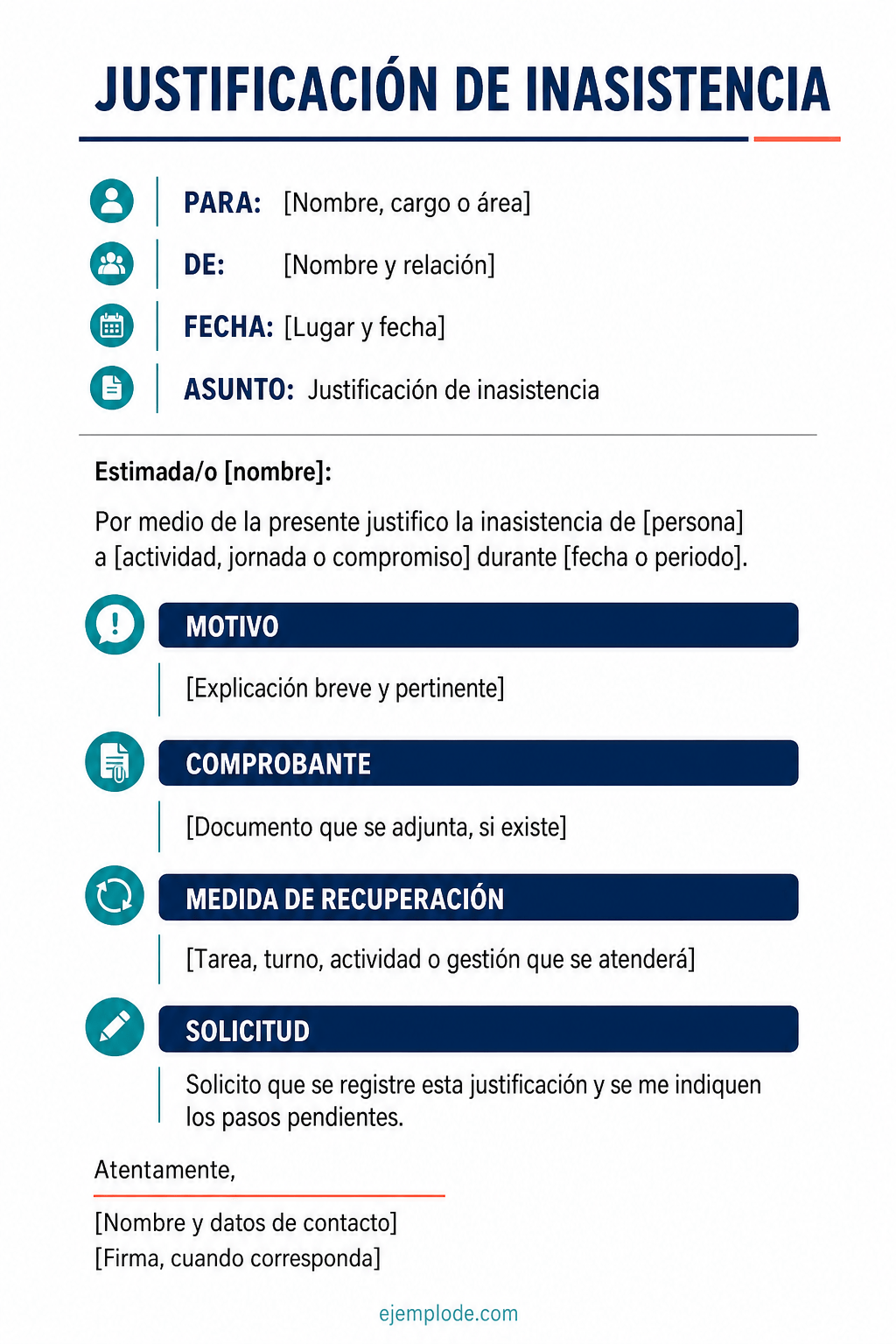 Formato vacío de justificación por inasistencia