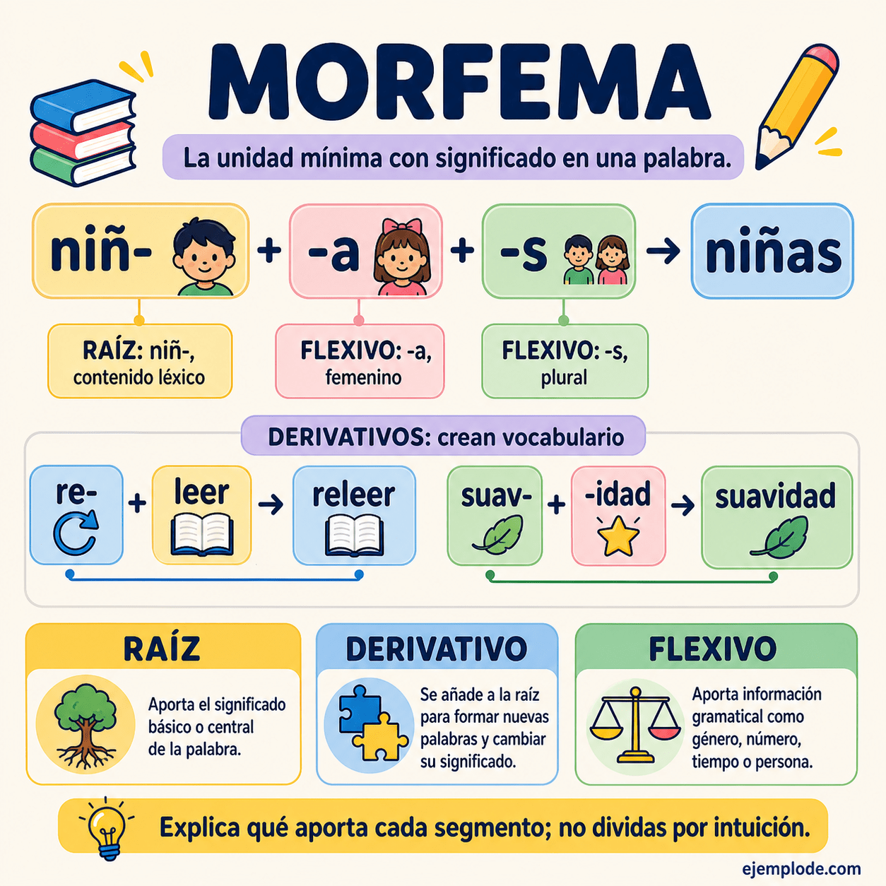 Infografía educativa sobre Morfema con ejemplos y claves de reconocimiento