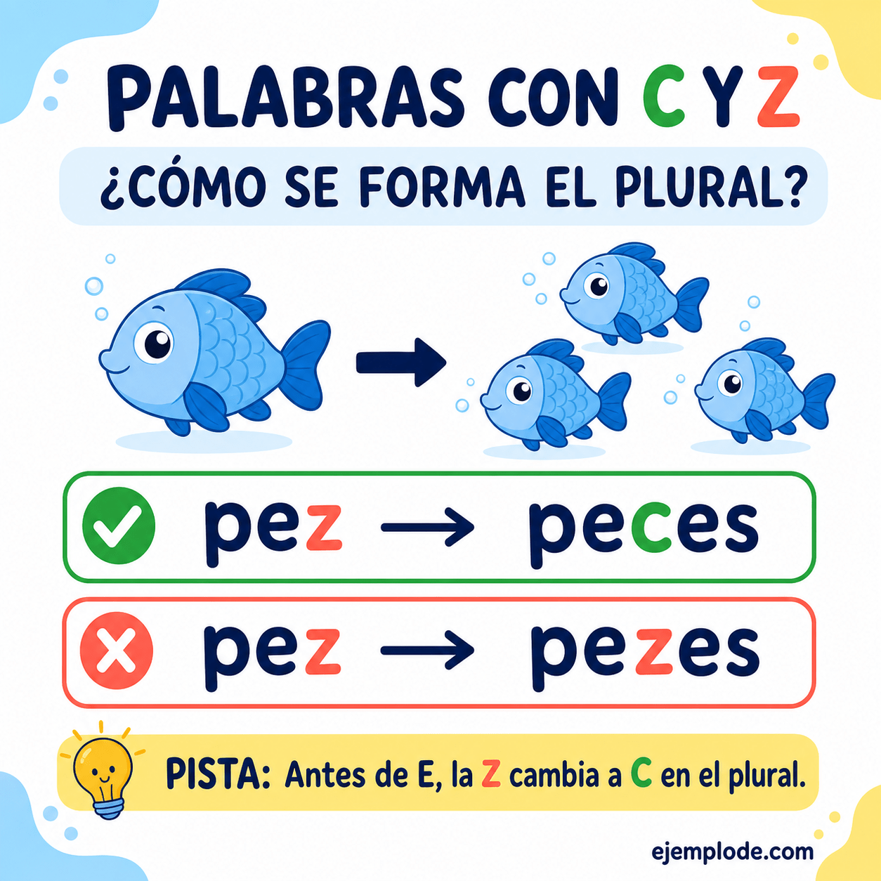 Explicación visual de Palabras con c y z con un ejemplo didáctico