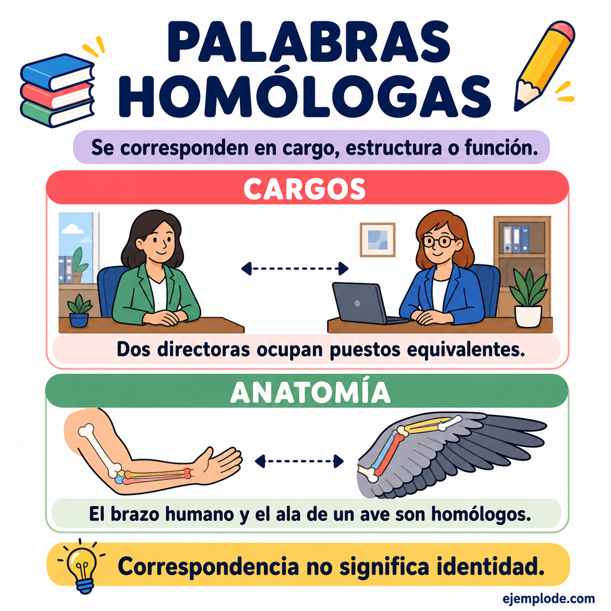 Infografía educativa sobre Palabras homólogas con ejemplos y claves de reconocimiento