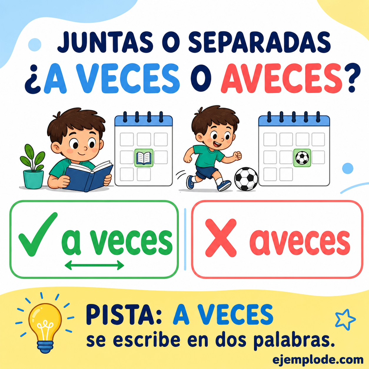 Explicación visual de Palabras que se escriben juntas o separadas con un ejemplo didáctico