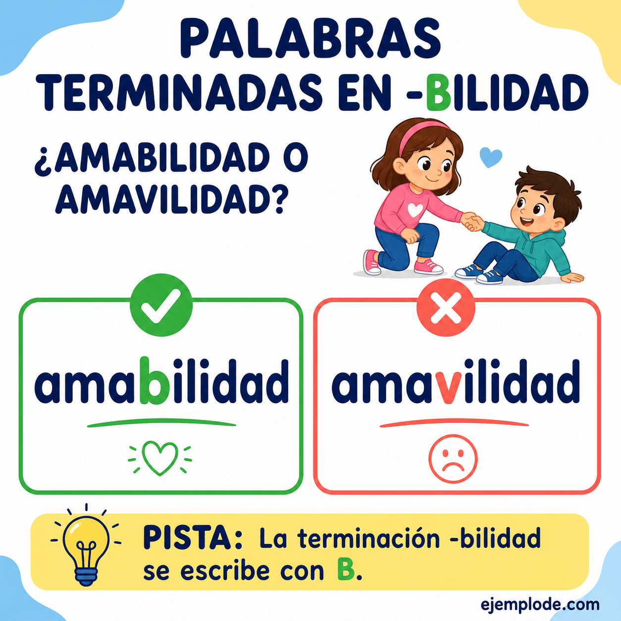 Explicación visual de Palabras terminadas en bilidad con un ejemplo didáctico
