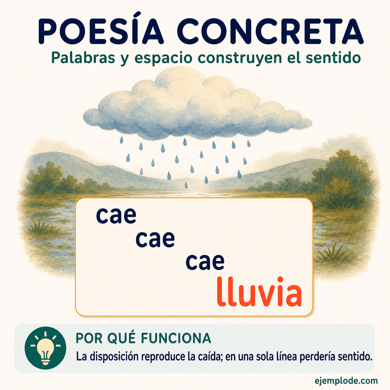 Explicación visual de Poesía concreta con un ejemplo didáctico