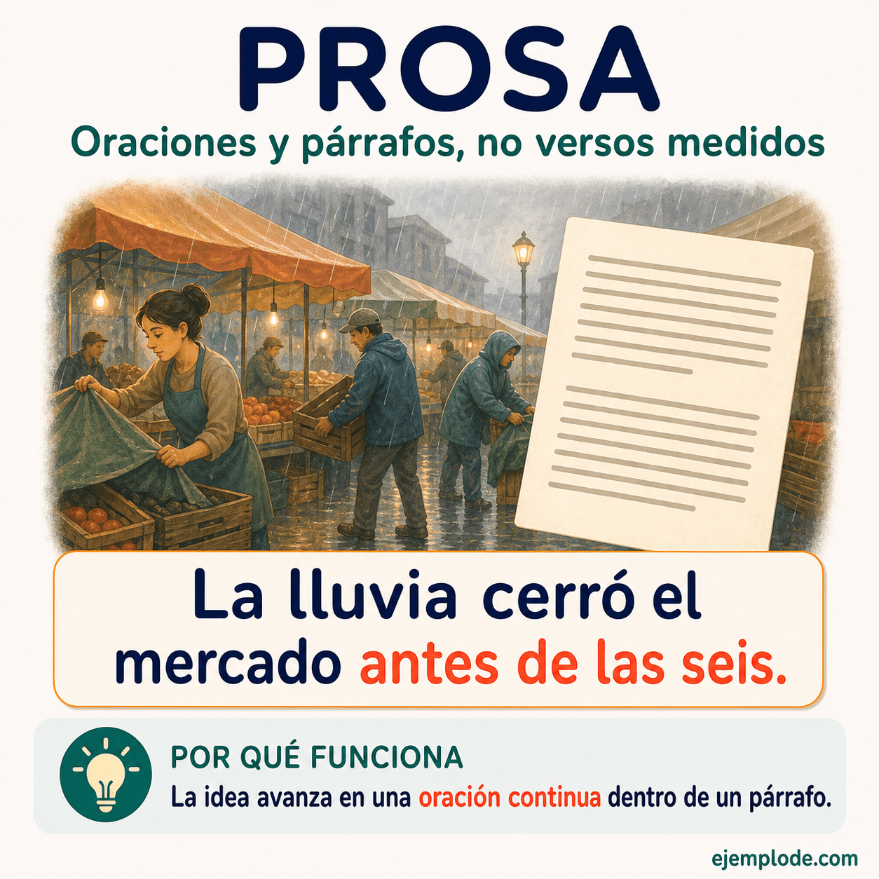 Explicación visual de Prosa con un ejemplo didáctico