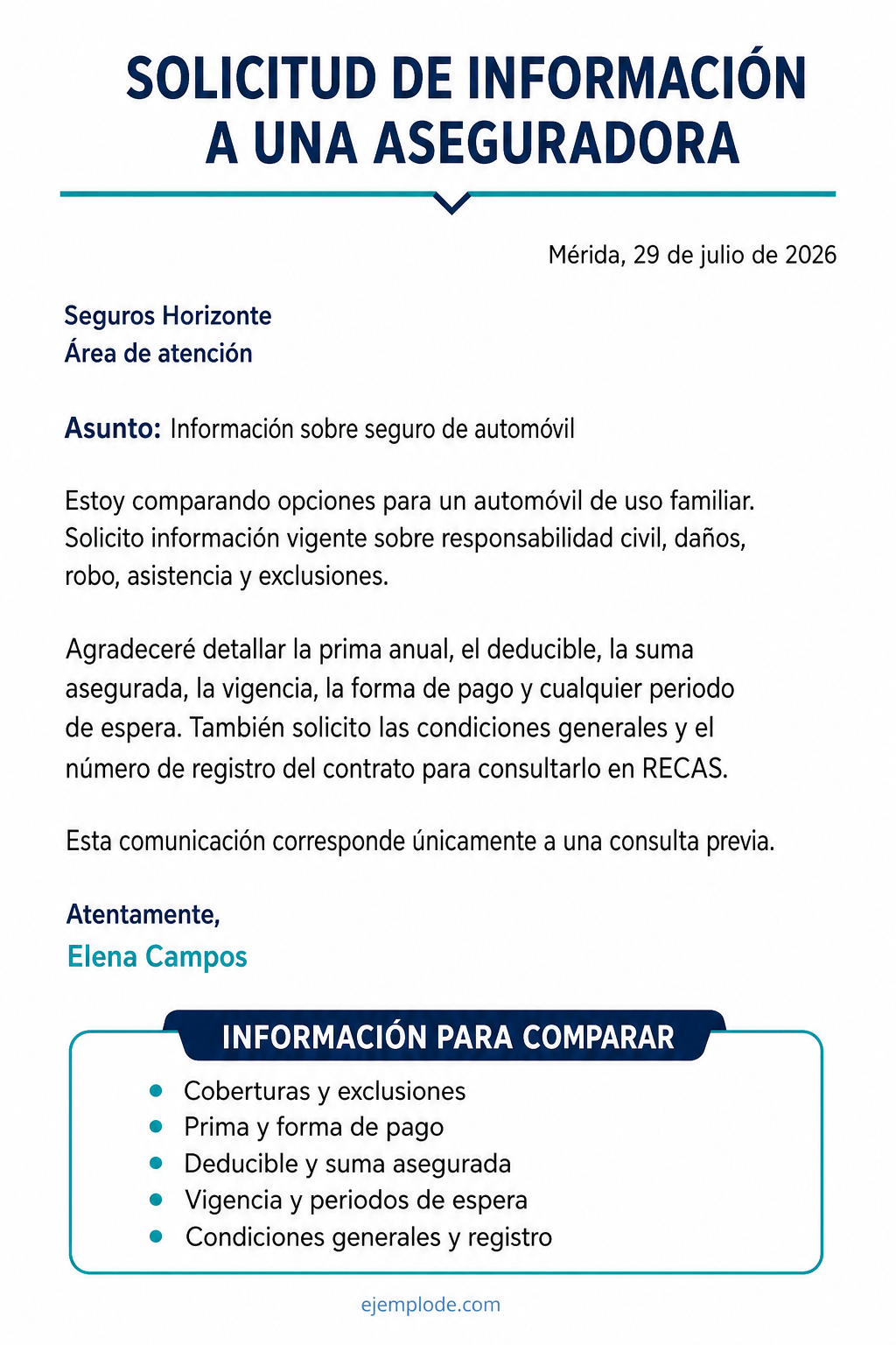 Carta completa para comparar coberturas exclusiones prima deducible suma asegurada y vigencia