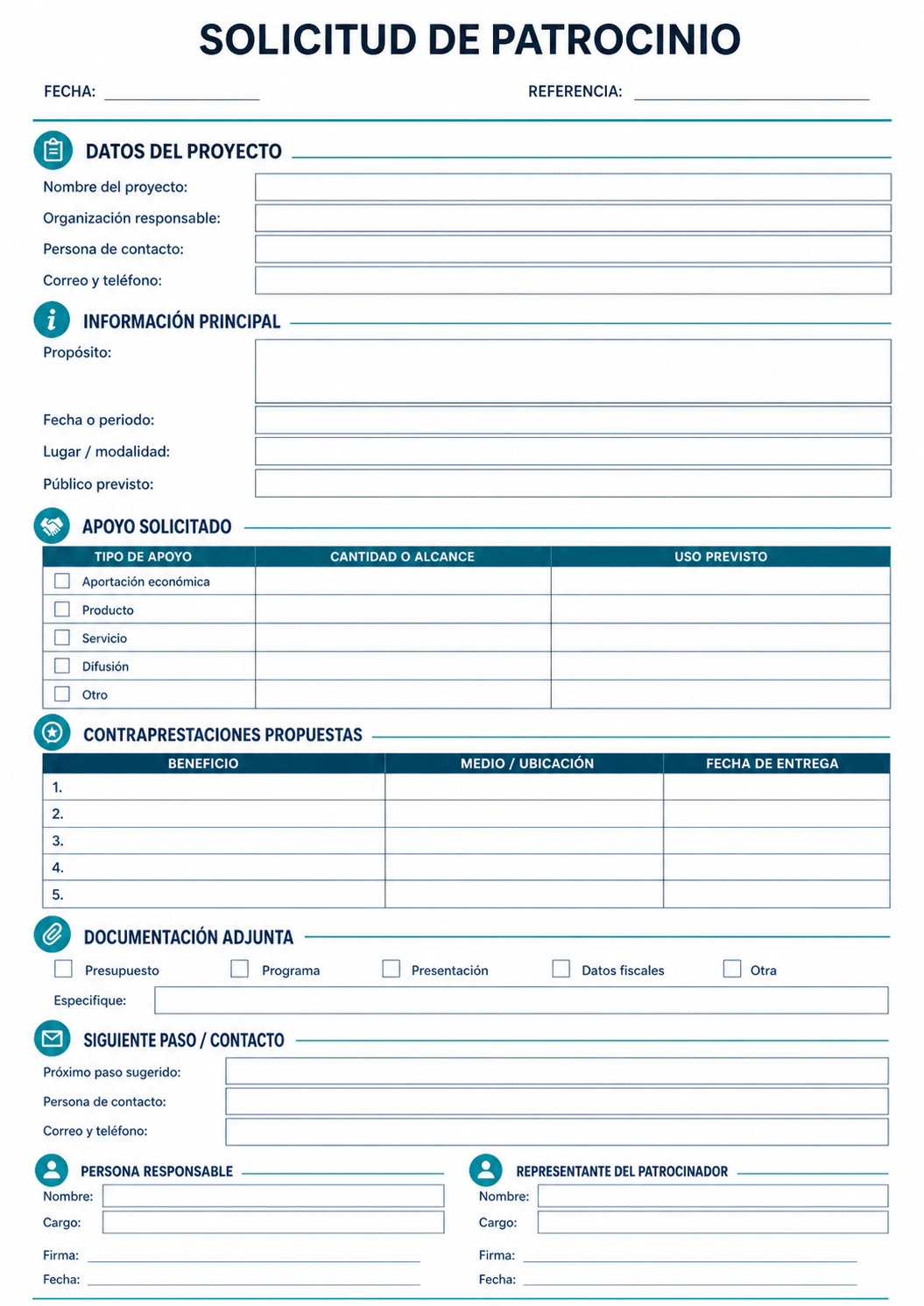 Formato vacío para presentar un proyecto, apoyo, contraprestaciones y anexos