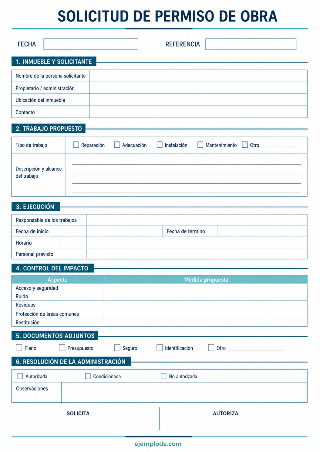 Formato vacío para solicitar autorización privada y registrar la resolución