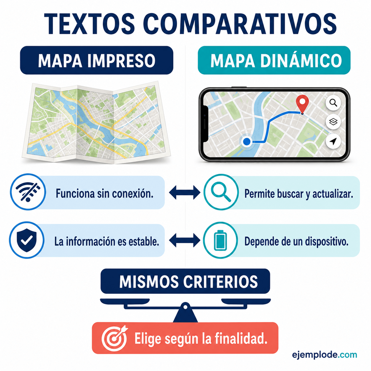 Explicación visual de Textos comparativos con un ejemplo didáctico